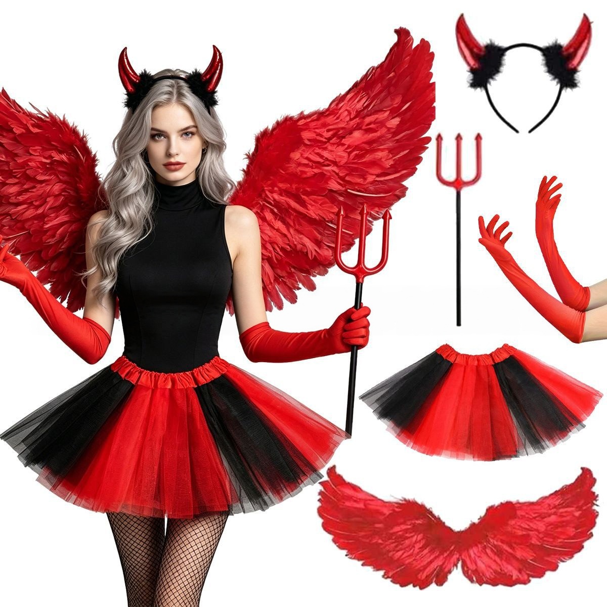 Women'S Red Accessories - Conjunto de fantasia de Halloween com